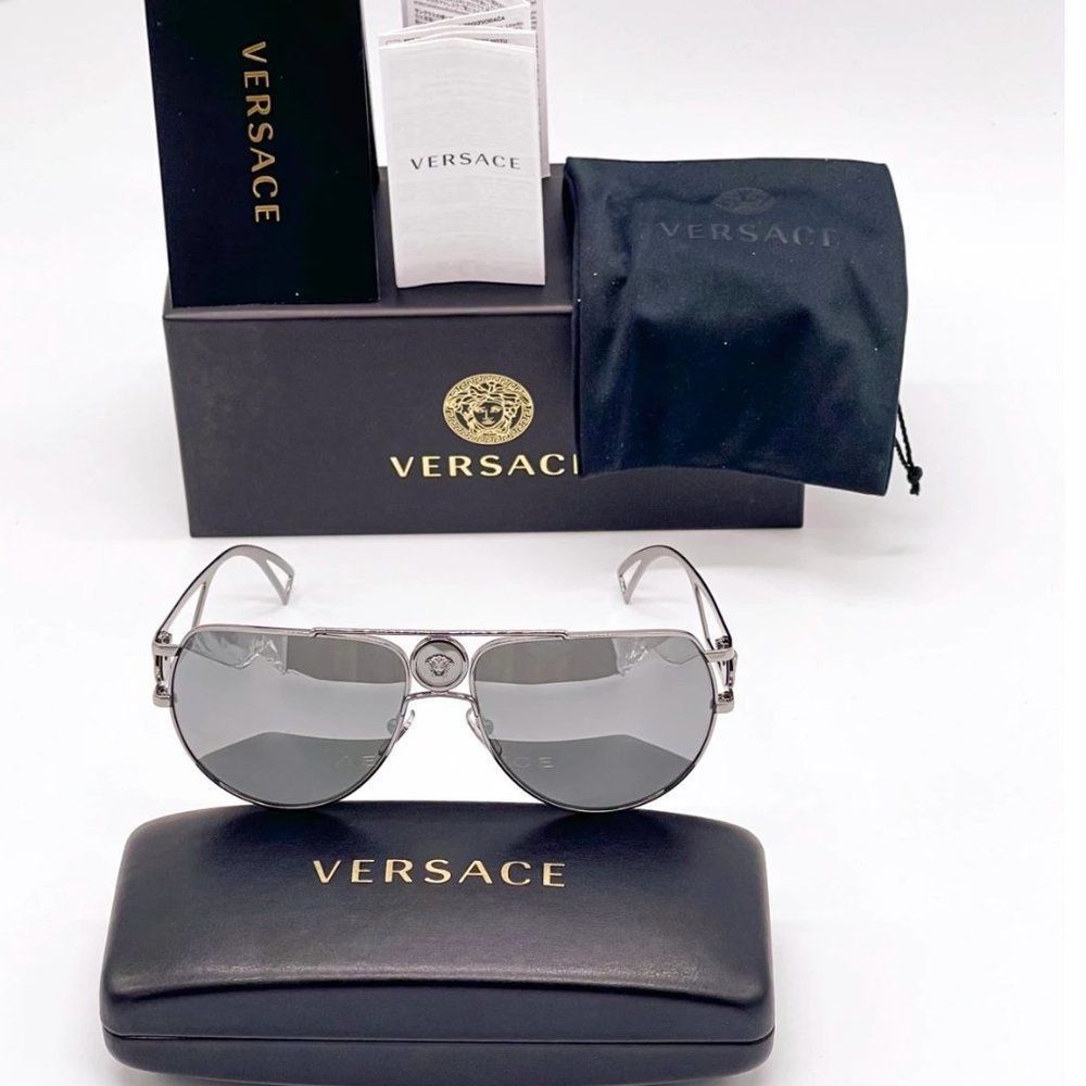 New! Versace Gray Unisex 60mm Sunglasses